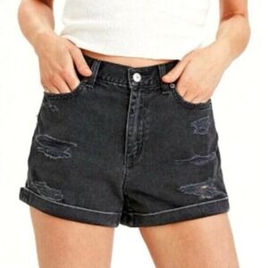 American eagle Mom black shorts Women Jeans cuffed hem high rise distressed  6